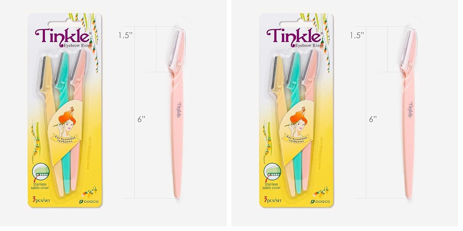 Tinkle Dermaplaning Tool 6ct, Dermaplane Razor for Women, Safe and Easy Peach Fuzz Remover, Eyebrow Trimmer with Protective Cover, Stocking Stuffers