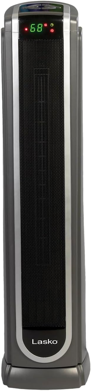 Lasko Oscillating Digital Ceramic Tower Space Heater - 29” - 5586 - Black | Built-In Handle, For Large Rooms, Cool Touch Housing, Overheat Protection Adjustable Thermostat, Timer, Remote, 1500W