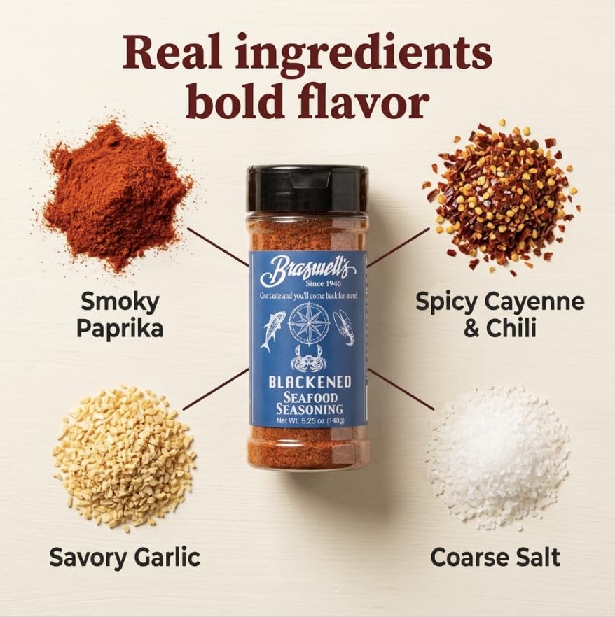Braswell’s Select Blackened Seafood Seasoning – Small-Batch, Renowned Specialty, Made in USA, Since 1946 (5.25oz)