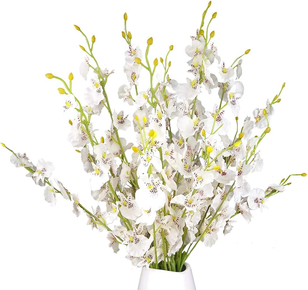 Yellow Artificial Flowers Orchids Silk Fake Flowers in Bulk, 12 Pcs (Each 38.5”), for Wedding Festive Party Home Office Decoration, No Include Vase
