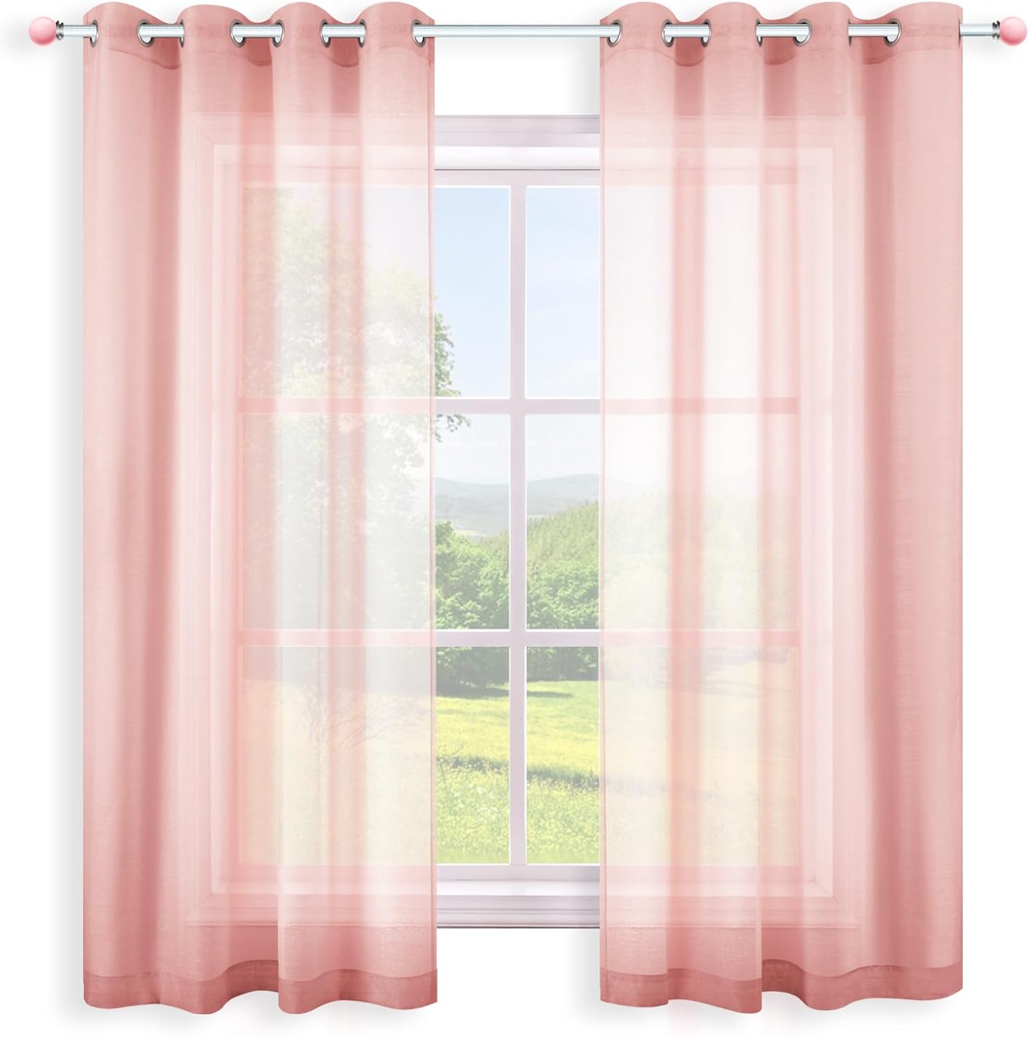 KOUFALL White Sheer Curtains 72 Inches Long for Bedroom Set of 2 Panels Grommet Faux Linen Window Voile Semi Baisc Decorative Sheer Curtains for