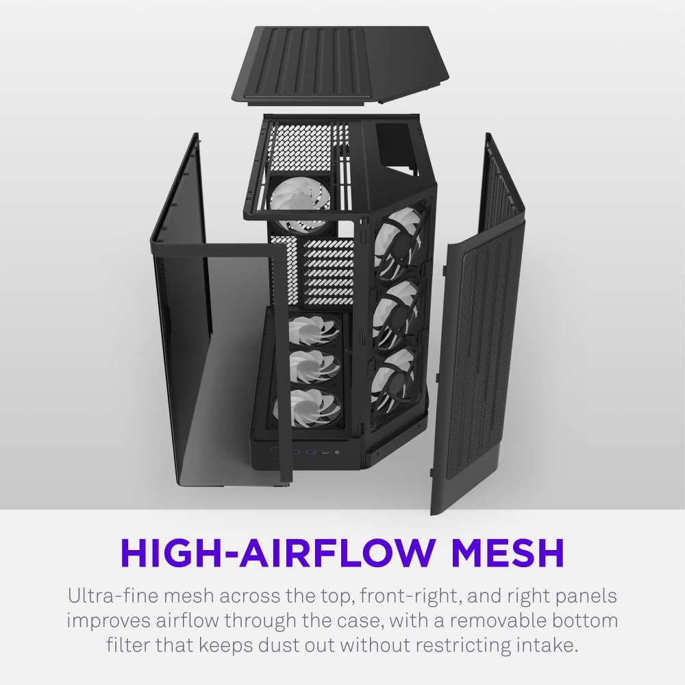 NZXT H6 - Compact Dual-Chamber ATX PC Case - White | Dual-chamber ATX case supporting up to 10 120mm fans and 360mm radiators, with back-connect motherboard compatibility.