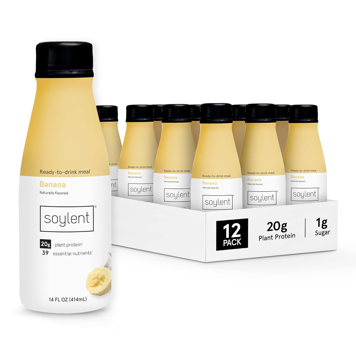 Soylent Creamy Chocolate Meal Replacement Shake, Ready-to-Drink Plant Based Protein Drink, Contains 20g Complete Vegan Protein and 1g Sugar, 14oz