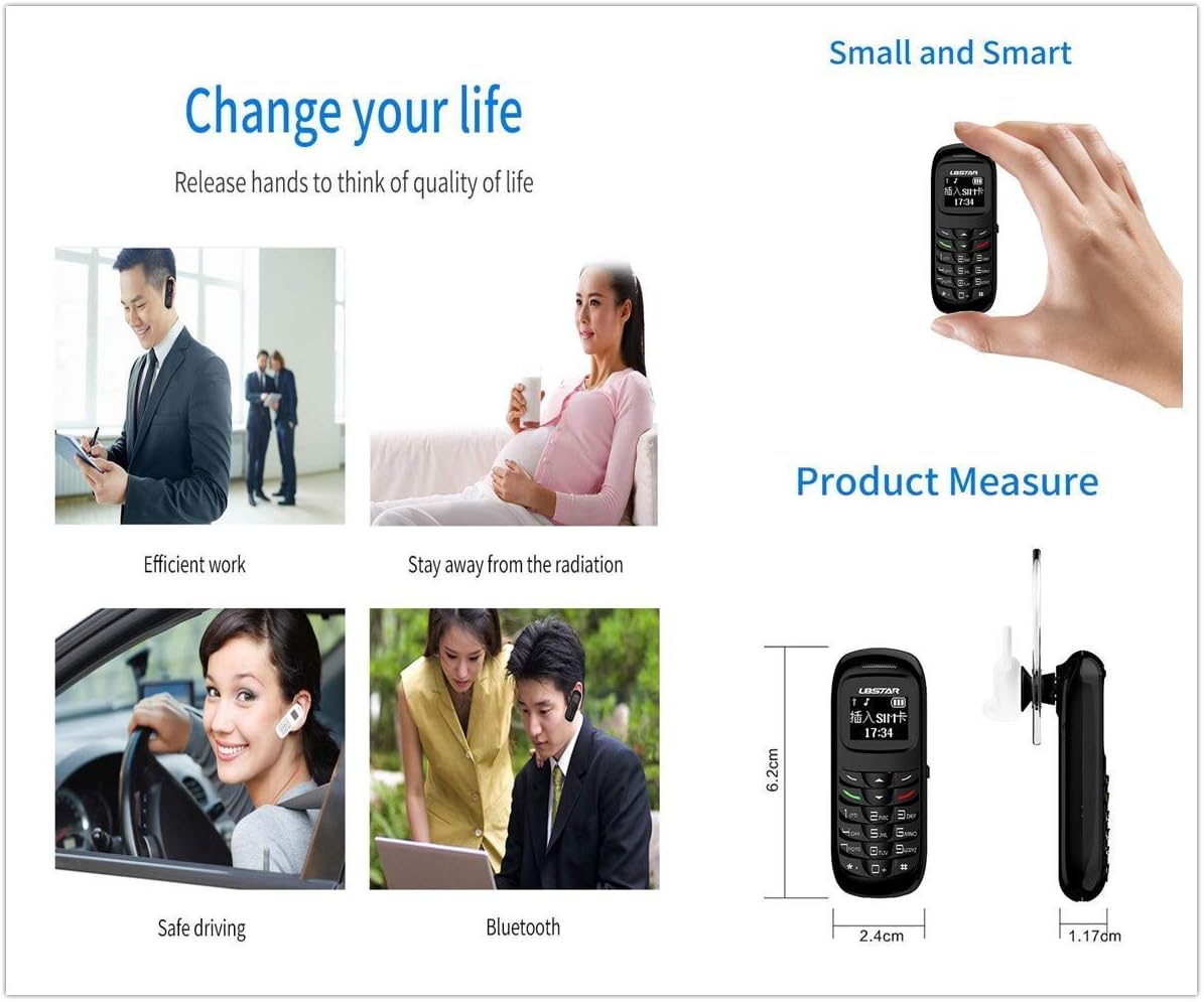 Mini Small Mobil Cell Phone L8star BM70 Bluetooth Handset 0.66 inch Unlocked Bluetooth Earphone Dialer Support SIM Card(Black)