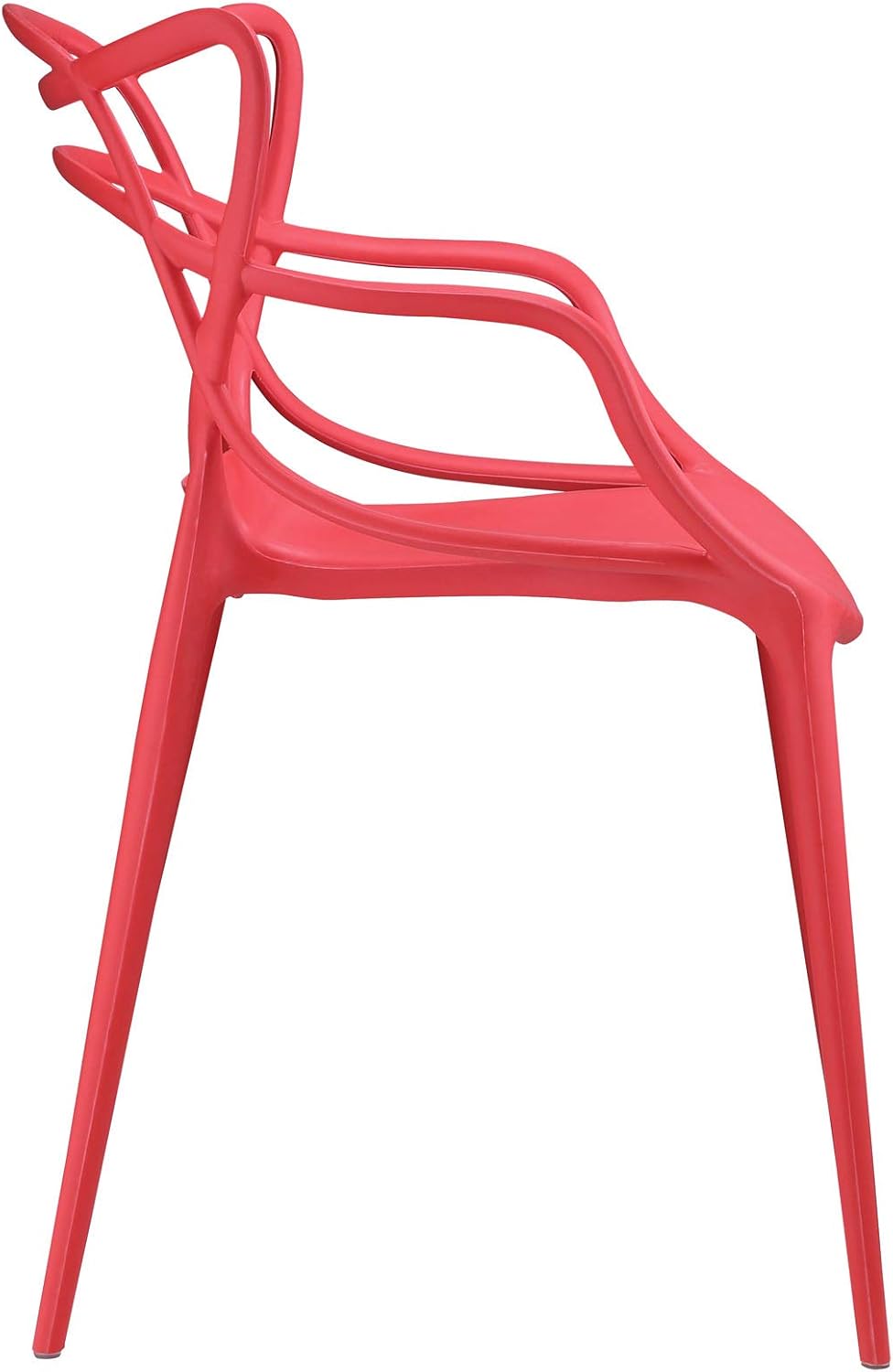 Contemporary Modern Urban Designer Dining Kitchen Room Side Dining Chair, Set of Two Red Plastic