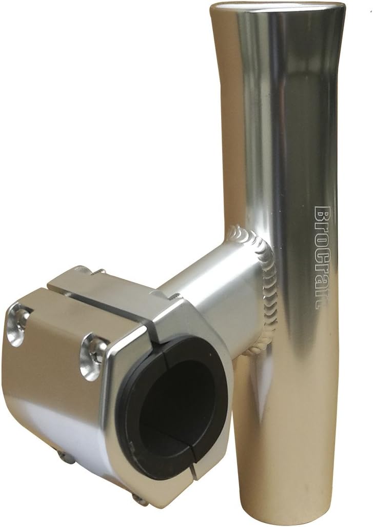 Brocraft Boat T-TOP Rod Holder/Clamp-On Rod Holder - Silver Aluminum - Horizontal Mount - Fits 1" to 2" O.D. Pipe
