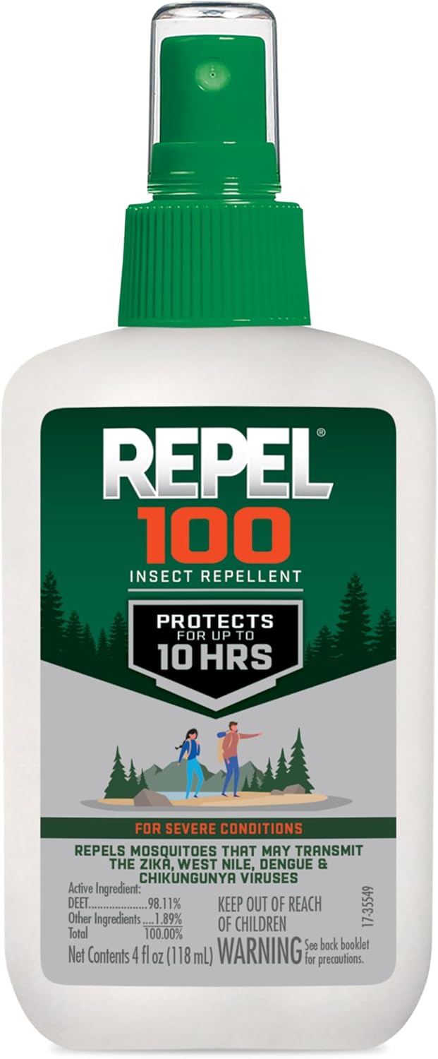 Repel 100 Insect Repellent, 4 Ounces, with DEET, 10-Hour Protection Long-Lasting Insect Repellent Pump Spray Repels Mosquitoes, Ticks, Gnats