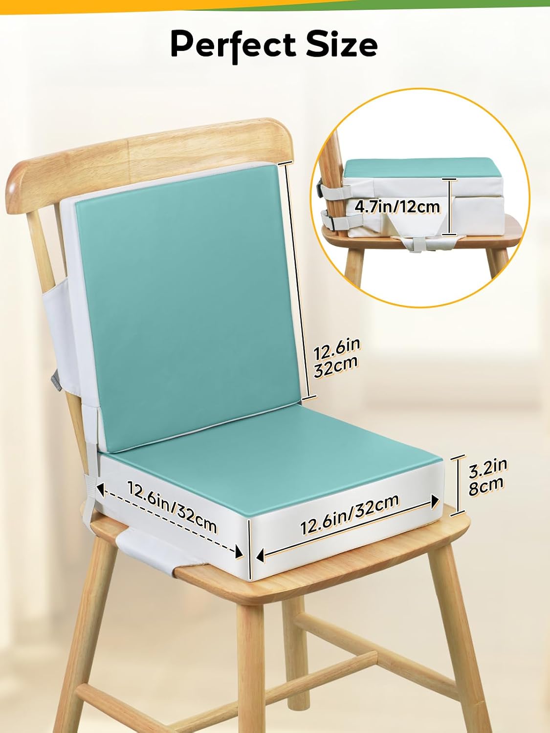 Booster Seat for Kitchen Chair - Toddler Booster Seat for Dining Table - PU Washable Double-Safety Straps with Buckle