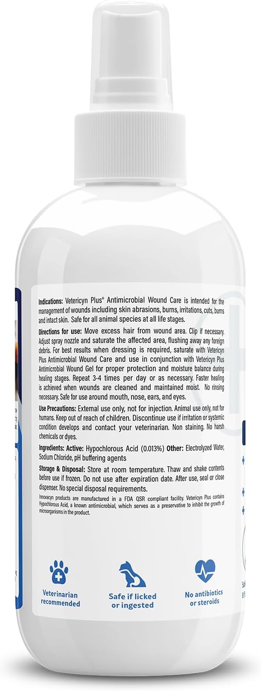 Vetericyn Plus Dog Wound Care Spray | Healing Aid and Skin Repair, Clean Wounds, Relieve Dog Skin Allergies, Safe for All Animals. 16 ounces