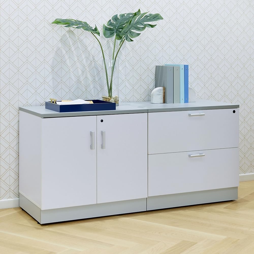 NBF Storage Cabinet Lateral File Combo for Office Organization, White
