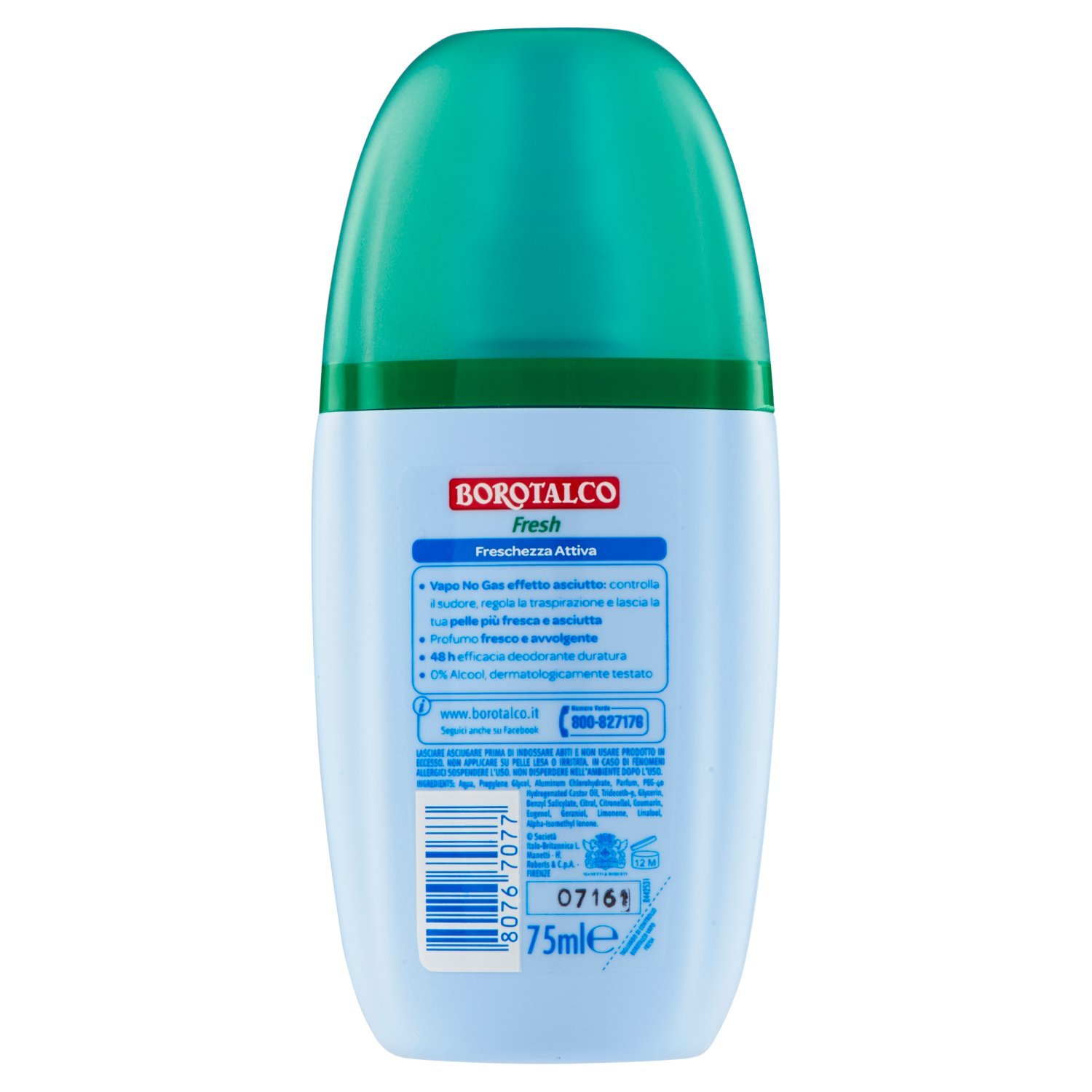 Borotalco:"Fresh" Active Freshness Deodorant with Microtalc 2.54 Fluid Ounces (75ml) Deo Vapo [ Italian Import ]