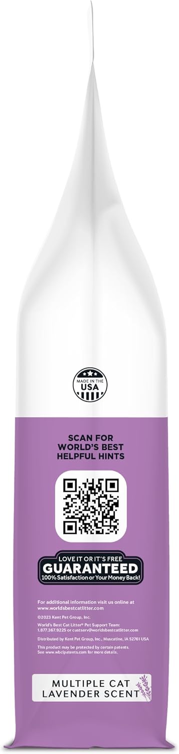 World's Best Cat Litter, Lavender Scented, Long-Lasting Odor Control, 15 lb | Controls multi-cat odors with a calming lavender scent; natural corn litter, quick clumping, flushable, 99% dust free formula