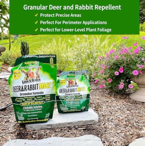 Nature's MACE Deer & Rabbit Repellent 25 lb Granules | Covers 25,000 Sq Ft, Repel Deer from Your Home & Garden, Deterrent, Safe to use Around Children, Plants, Produce.