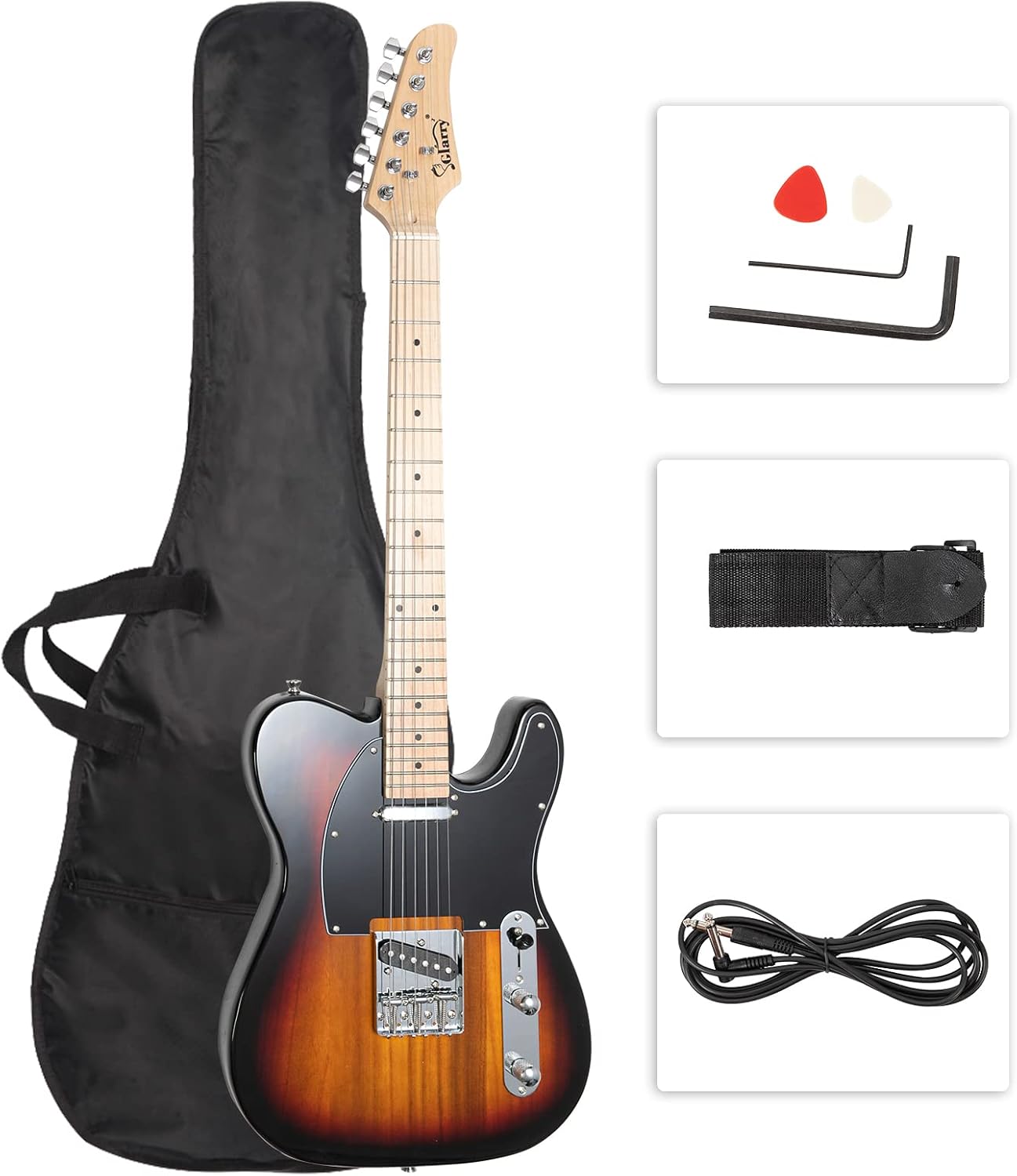 GLARRY 39" GTL Electric Guitar for Music Lover, SS Pickups Maple Fingerboard with Accessories Pack Guitar Bag (Sunset)