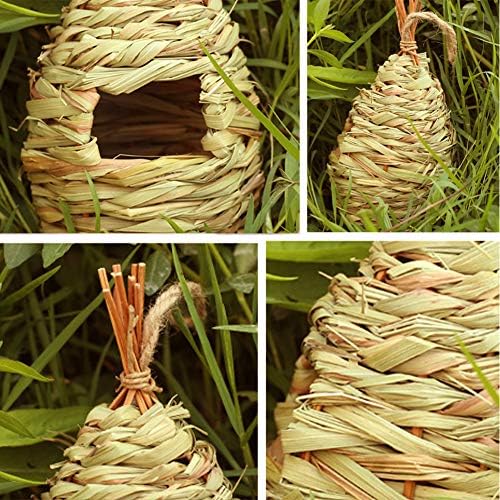 Hummingbird House, Pack of 3 Grass Bird Hut, Hand Woven Hanging Birdhouse Outside Roosting Pocket Nest for Hummingbird Wren Sparrow Wicker Finch Chickadee