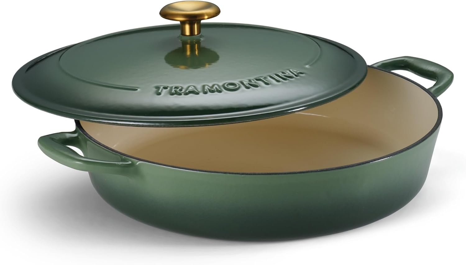 Tramontina Bestow Enameled Cast Iron 4-Qt Braiser Pan with Lid, Blue | Oven-to-Table Casserole Dish, Great for Shallow Braises & Simmers