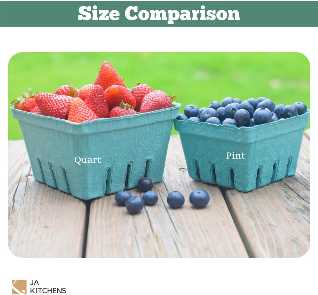 42 Pack QUART Green Molded Pulp Fiber Berry/Produce Vented Baskets for Fruit and Vegetable