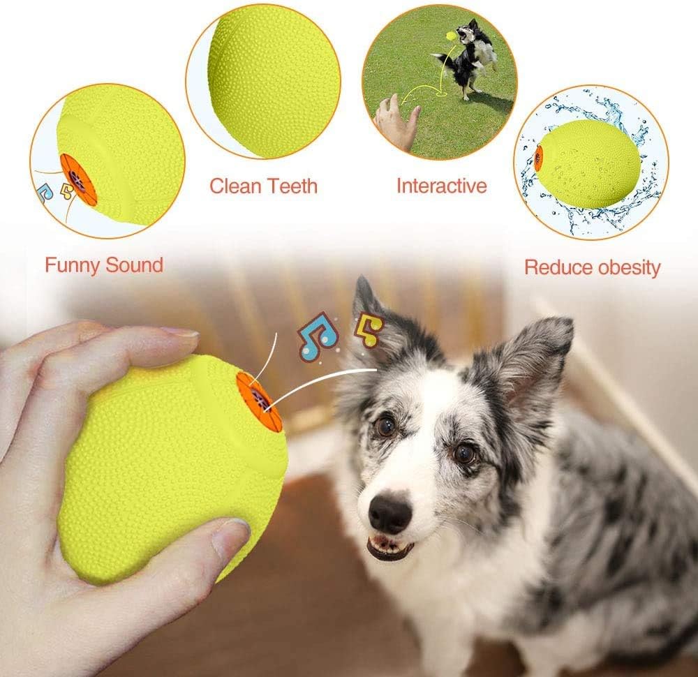 LaRoo Squeaky Dog Ball Toy,Durable Natural Rubber Squeaker Ball Throwing Training,Teeth Cleaning Chew Toy for Pet Medium and Large Dogs (3.5In Green)