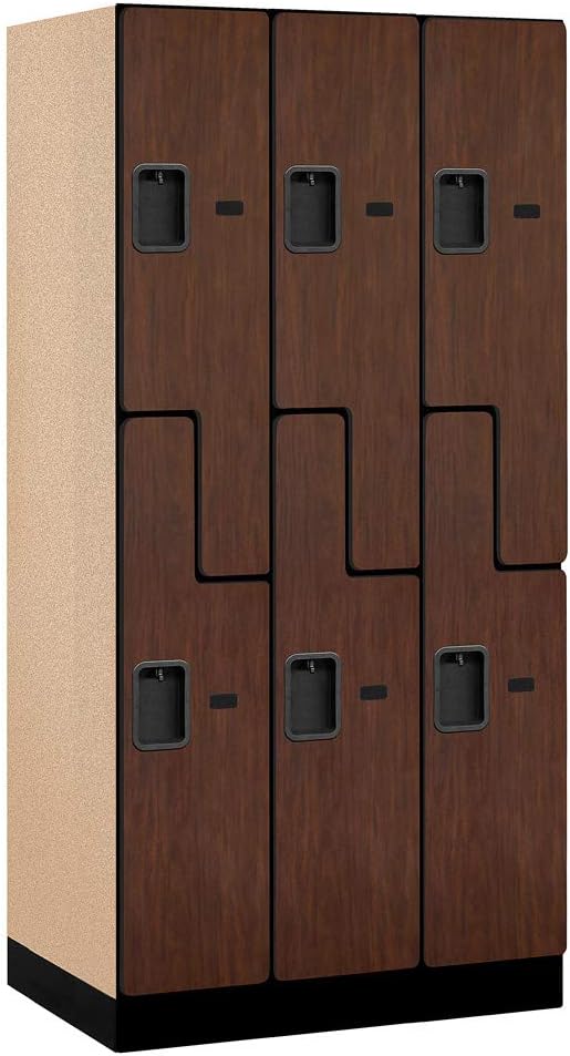 Salsbury Industries 2-Tier S-Style Designer Wood Locker with Three Wide Storage Units, 6-Feet High by 21-Inch Deep, Mahogany