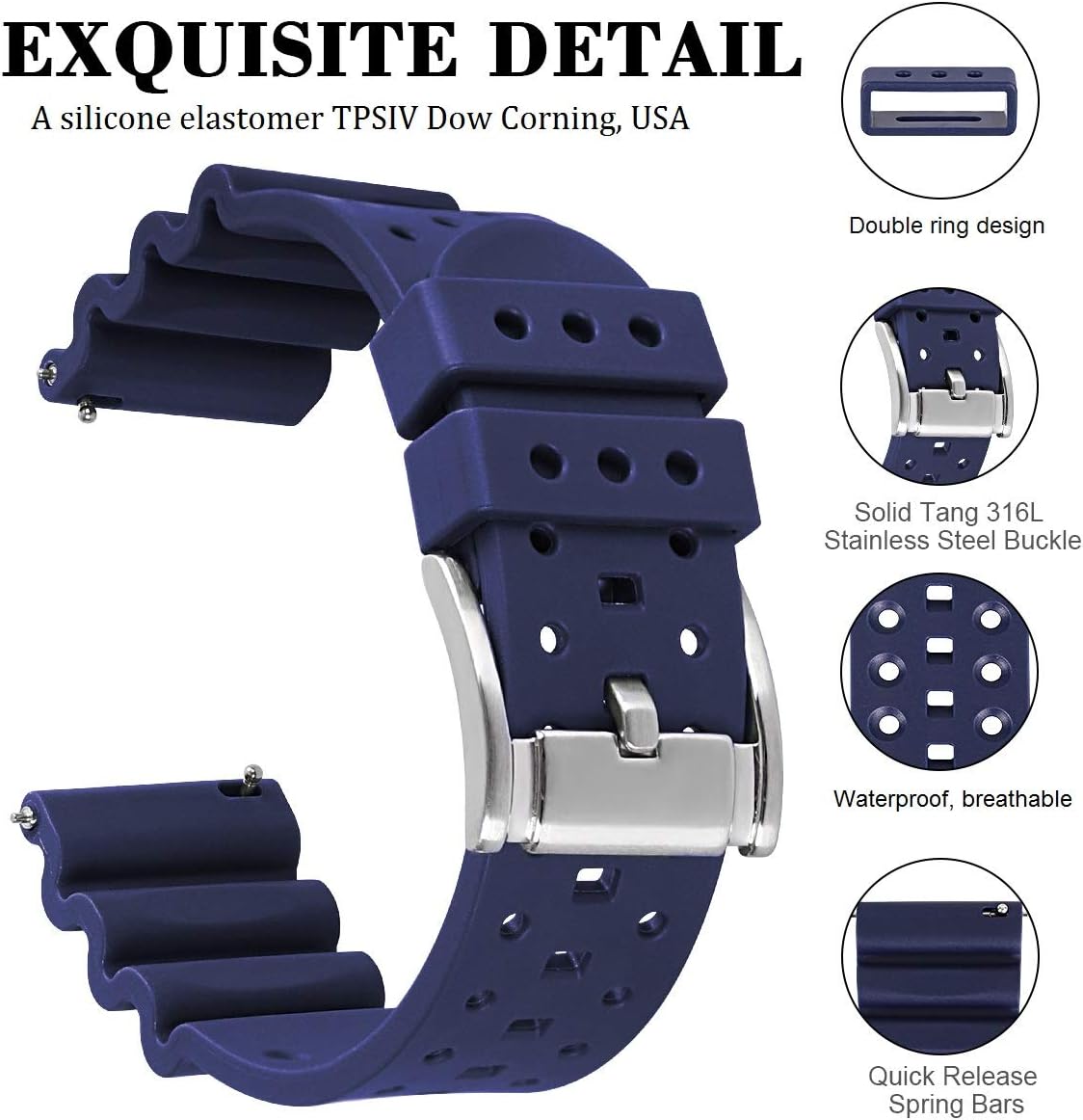 HUAFIY Silicone Watch Band 20mm22mm24mm FKM Rubber Watch Band for Men Women