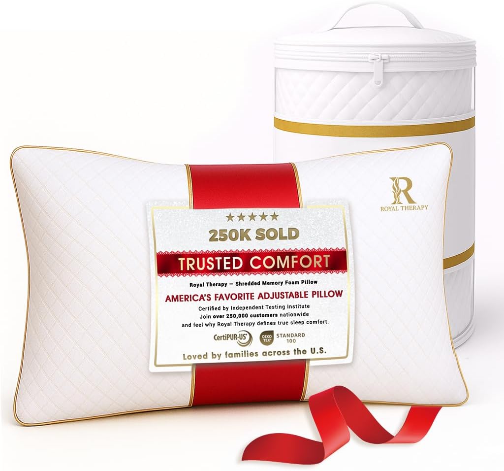 Royal Therapy Queen Size Set of 2-Shredded Memory Foam Pillow–Adjustable Memory Foam Pillow for Sleeping, Firm Pillow for Neck & Shoulder Support