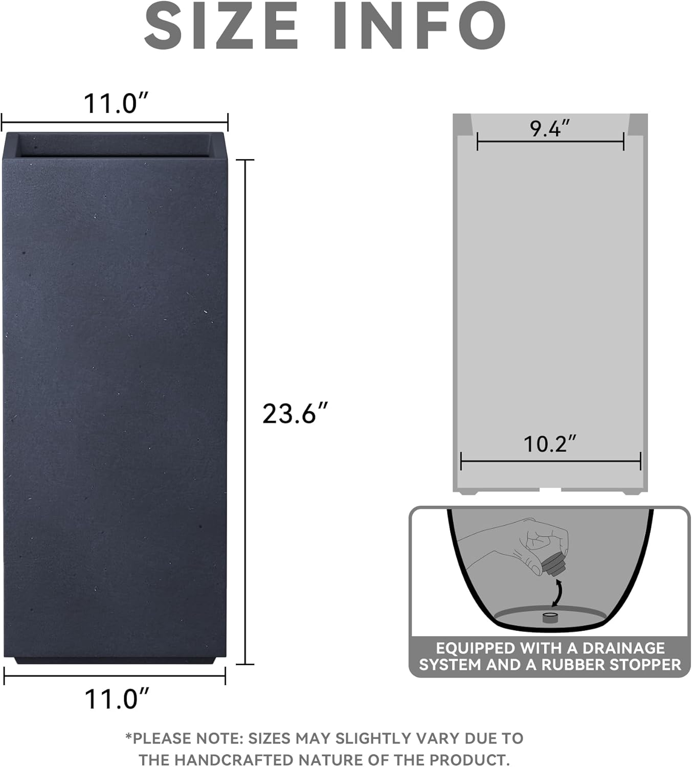 Kante Accent Column Square Pale Gray Concrete Planter 23.6" H, Outdoor