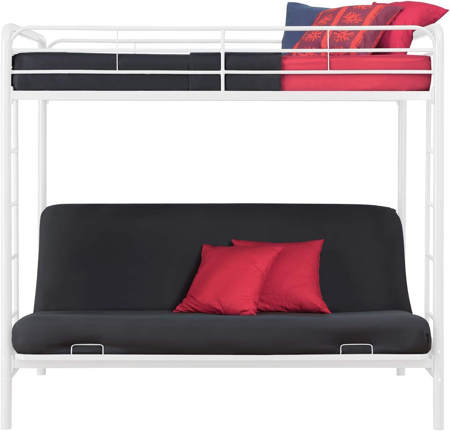 DHP Twin-Over-Futon Convertible Couch and Bed with Metal Frame, Ladder and Guardrails - Black