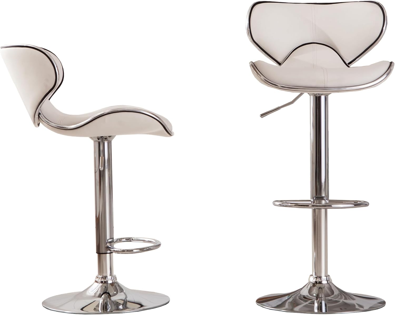 Roundhill Furniture Masaccio Cushioned Leatherette Upholstery Airlift Adjustable Swivel Barstool with Chrome Base, Set of 2, Blue