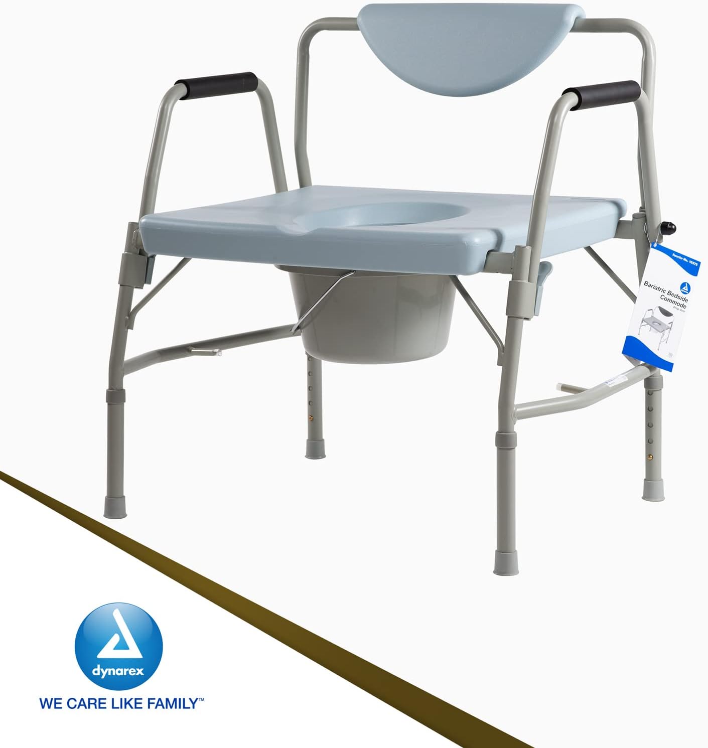 Dynarex Bariatric Drop Arm Bedside Commode, Multi-Use Portable Toilet Chair with 650 Pound Weight Capacity and a Heavy-Duty Steel Frame, Grey