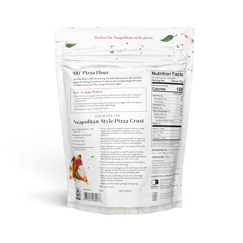 King Arthur 00 Pizza Flour, Non-GMO Project Verified, 100% American Grown Wheat, 3 lb Bag