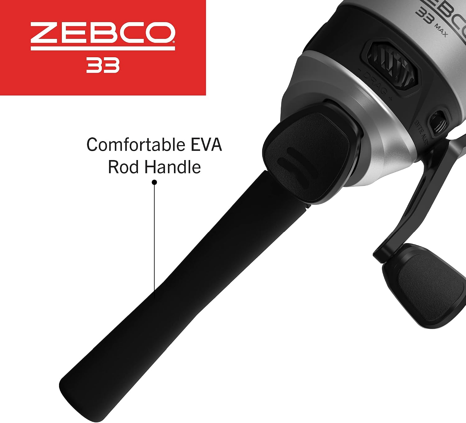 Zebco 33 Spincast Reel and Fishing Rod Combo, 6-Foot 2-Piece Fiberglass Rod with EVA Handle, Quickset Anti-Reverse Fishing Reel with Bite Alert
