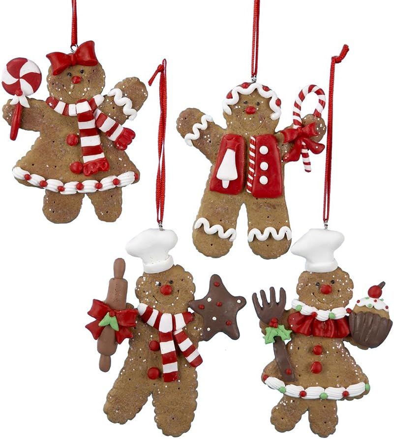 Kurt Adler 4-Inch Claydough Gingerbread Ornament, Set of 4