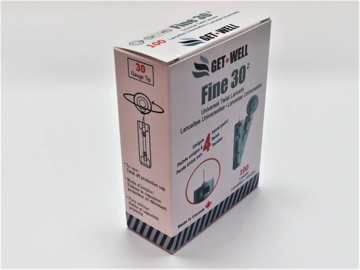 GET WELL Fine 30g Universal Twist Lancets 100 Ct. - Made in Canada ! & Fora V10/D10/D20/V12/Premium V12 Blood Glucose Test Strips 100 Ct. (EXP
