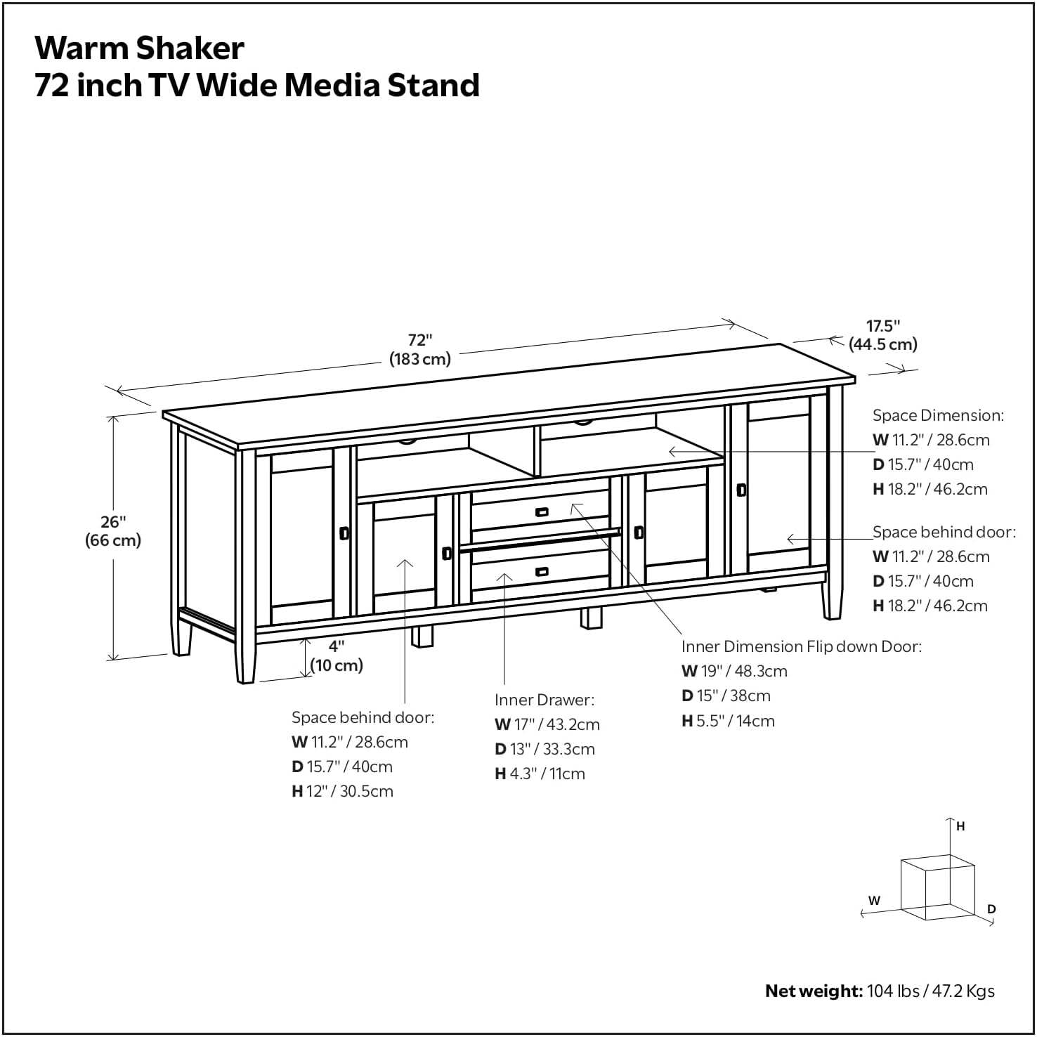 SIMPLIHOME Warm Shaker 47" Wide Solid Wood TV Stand in Light Golden Brown