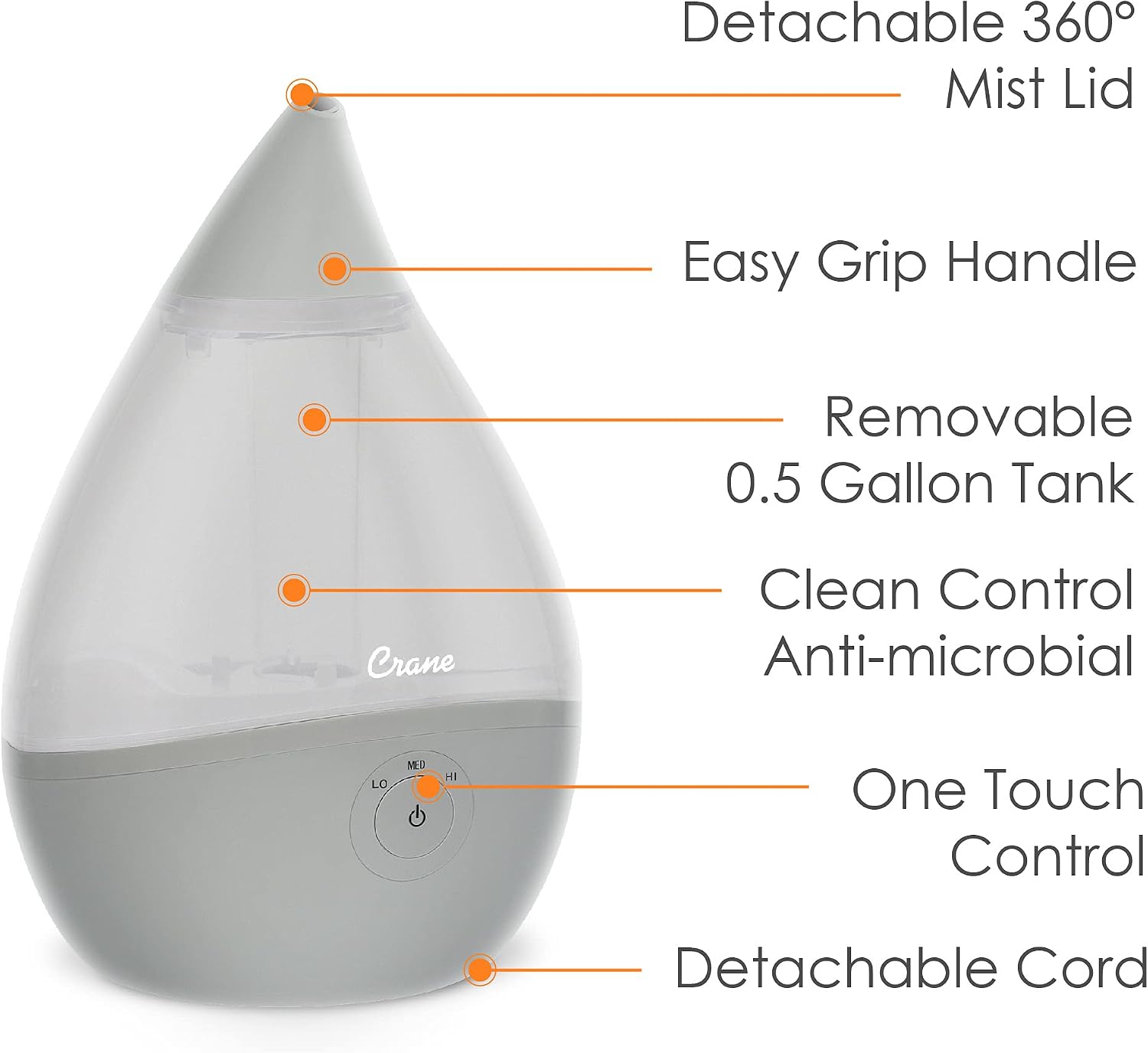 Crane Droplet Ultrasonic Small Air Humidifiers for Bedroom and Office, 0.5 Gallon Cool Mist Humidifier for Plants and Home, Humidifier Filters Optional, Blue and White