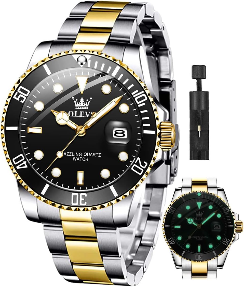 OLEVS Luxury Watches for Men Big Stainless Steel Waterproof Quartz Analog