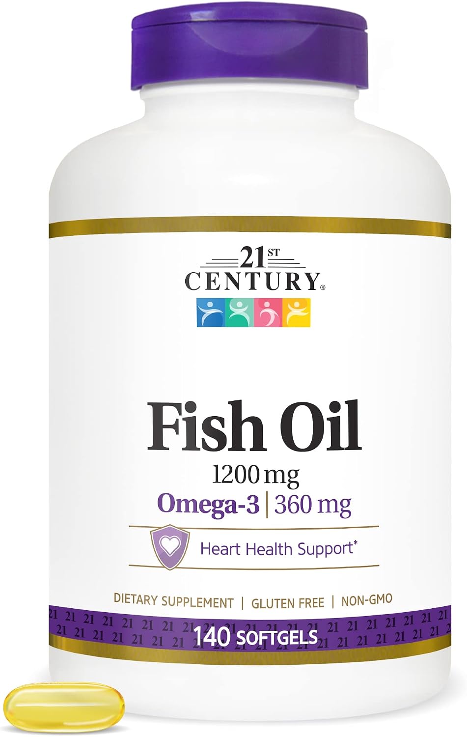 21st Century Fish Oil 1000mg Omega-3 Softgels, Mercury-Filtered, 120ct | Omega-3 Fish Oil with 300 mg EPA & DHA, Heart & Cardiovascular Health Support, Gluten Free, Non-GMO