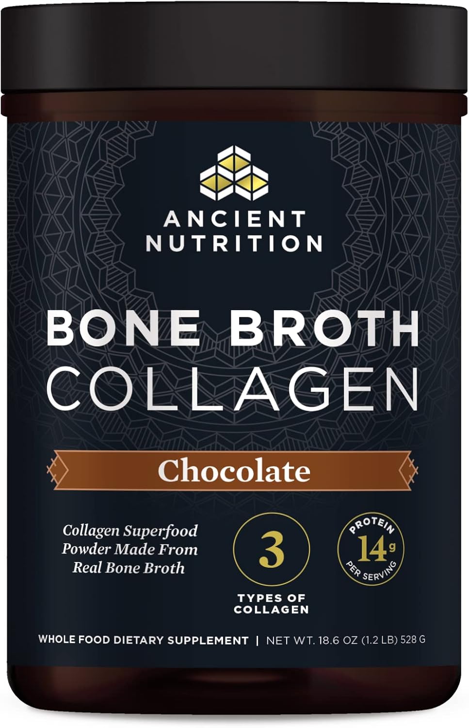 Ancient Nutrition Hydrolyzed Bone Broth Collagen Peptides, Chocolate