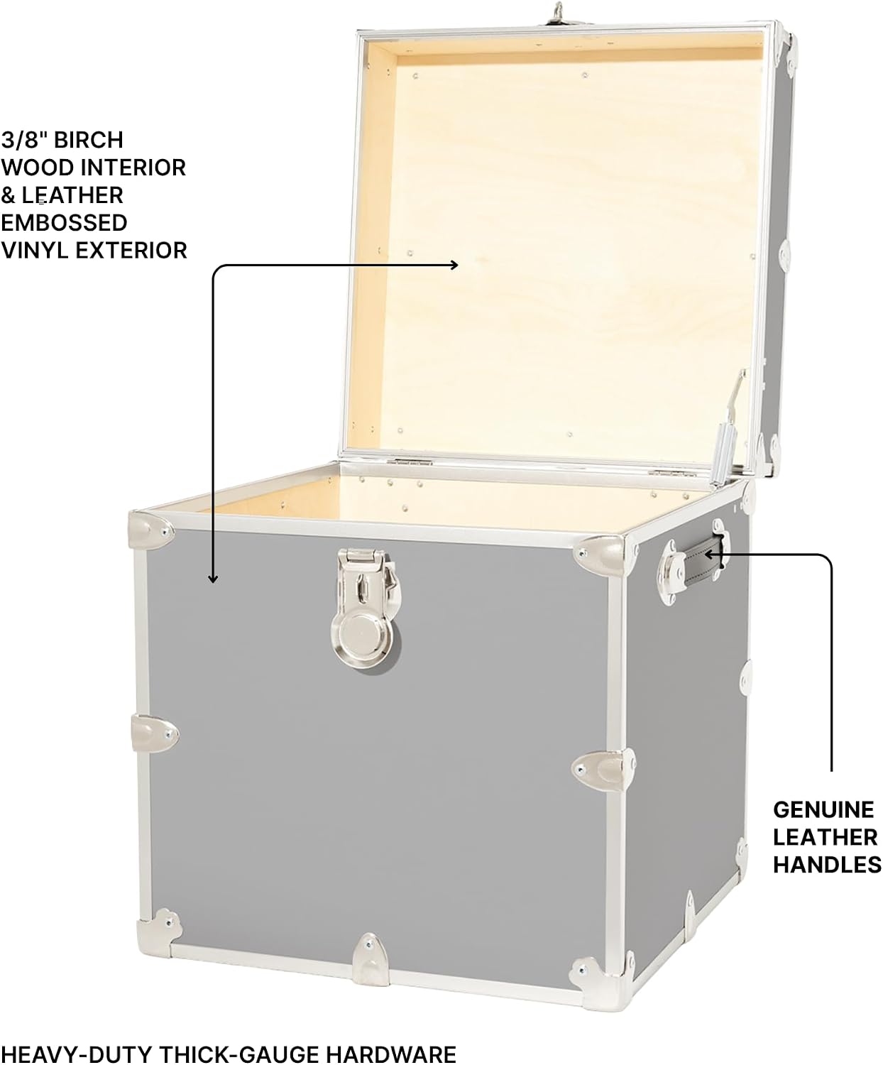Rhino Classic Cube Trunk, College Dorm Footlocker & Home Storage End Table | 18"L x 18"W x 20"H, 1500+ lb Capacity, Baltic Birch Plywood, Nickel Plated Steel, Durable, Office Storage, Dorm Room