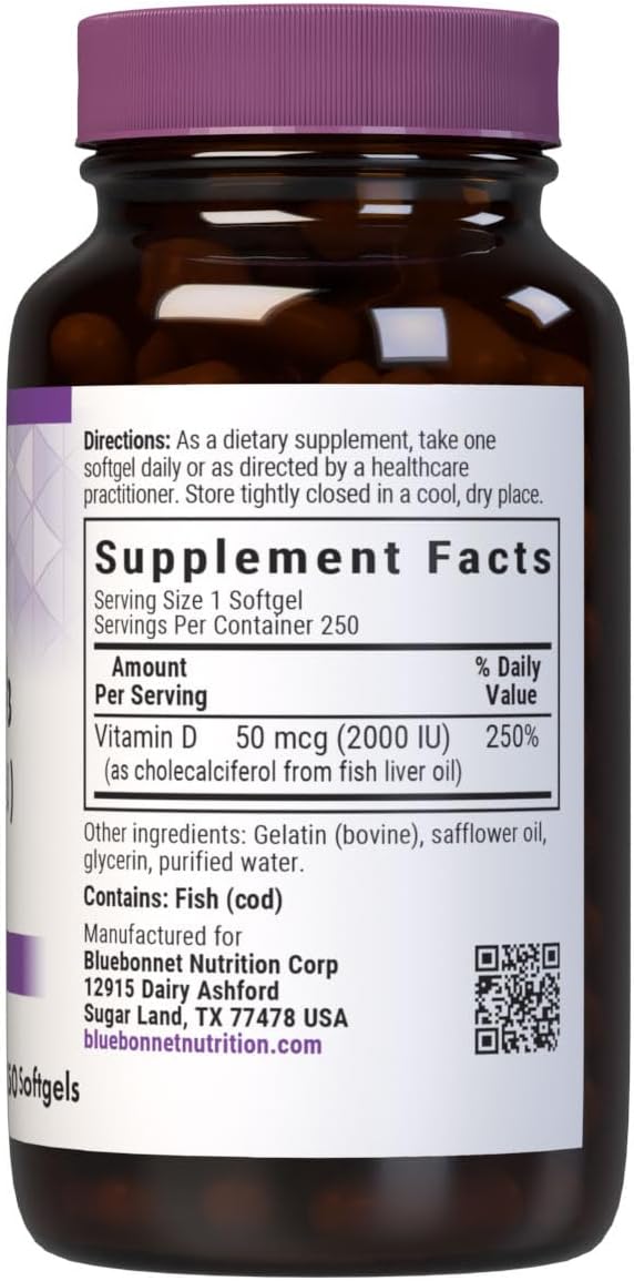 Bluebonnet Nutrition Vitamin D3 2000 IU50 mcg High Potency Immune Support