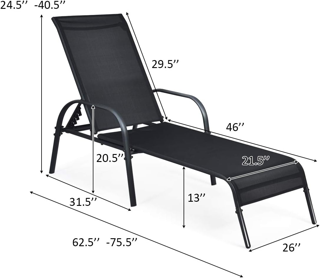 GIANTEX 2 Pack Patio Lounge Chair with 5 Adjustable Backrest, Black