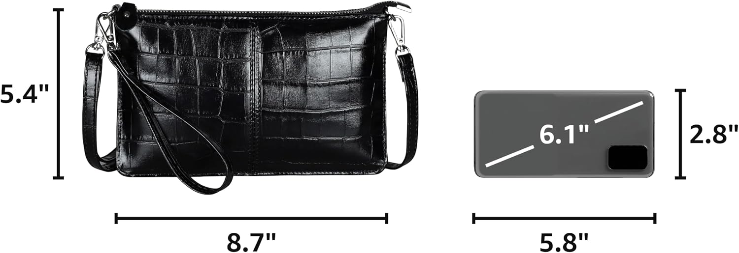 befen Genuine Leather Small Crossbody Bags for Women Wristlet Wallet Purses | Real Leather, RFID Blocking Card Slots, Wristlet Strap, Clutch Purse, Fit iPhone 17 Pro Max, Leather Handbags
