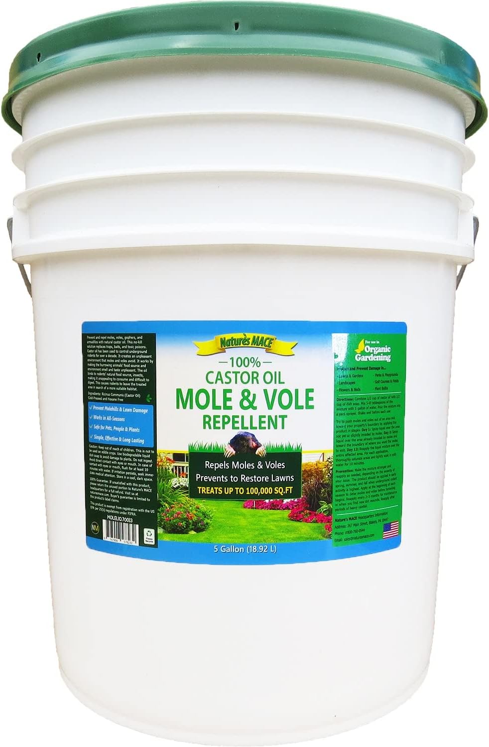 Nature's MACE Mole and Vole Mace, Mole Deterrent for Yard, 1 Gallon, 100% Pure Castor Oil, Lawns, Mole Repellent, Stop Tunneling, Mole Remover Treatment, Castor Oil Repellent, People, Pet, Plant Safe