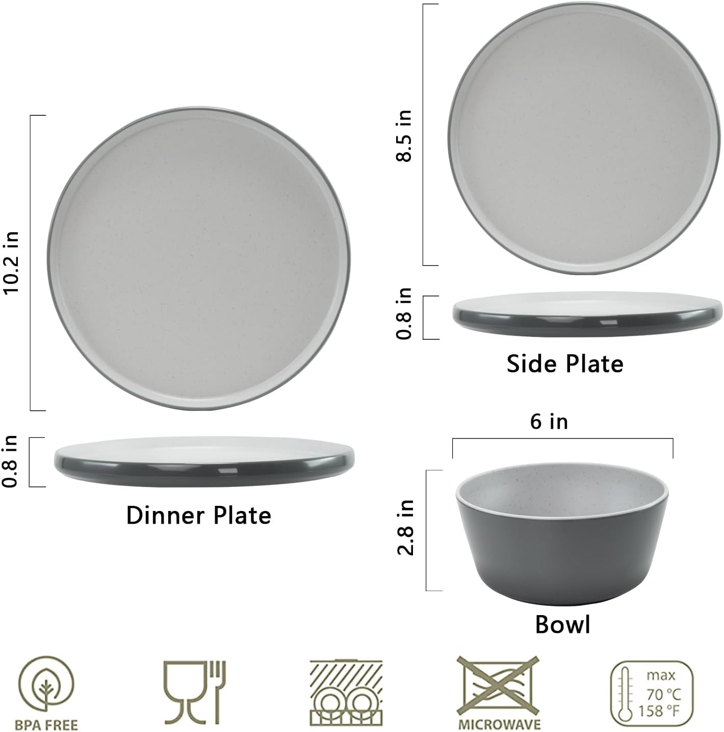 Melamine Dinnerware Sets, Plates and Bowls Sets 12 Pcs, Melamine Plates, Dish Set for 4, Unbreakable Dinnerware Set for Party, BPA Free