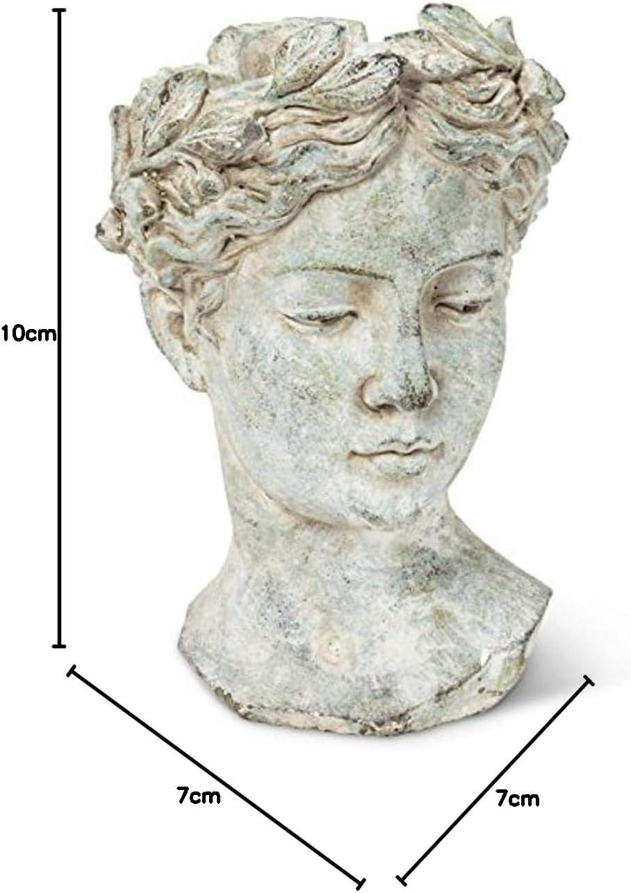 Abbott Collection Large Woman Head Planter | Hand-Finished Greco-Roman Style, Indoor & Outdoor, For Flowers & Succulents, Cement, Gray, 10"H