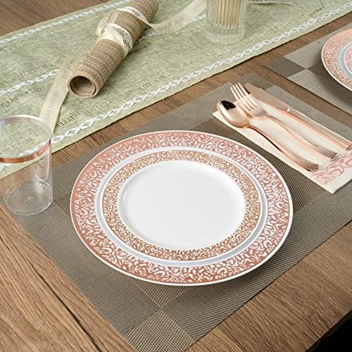 FOCUSLINE 175 Pieces Rose Gold Disposable Dinnerware Set for 25 Guests