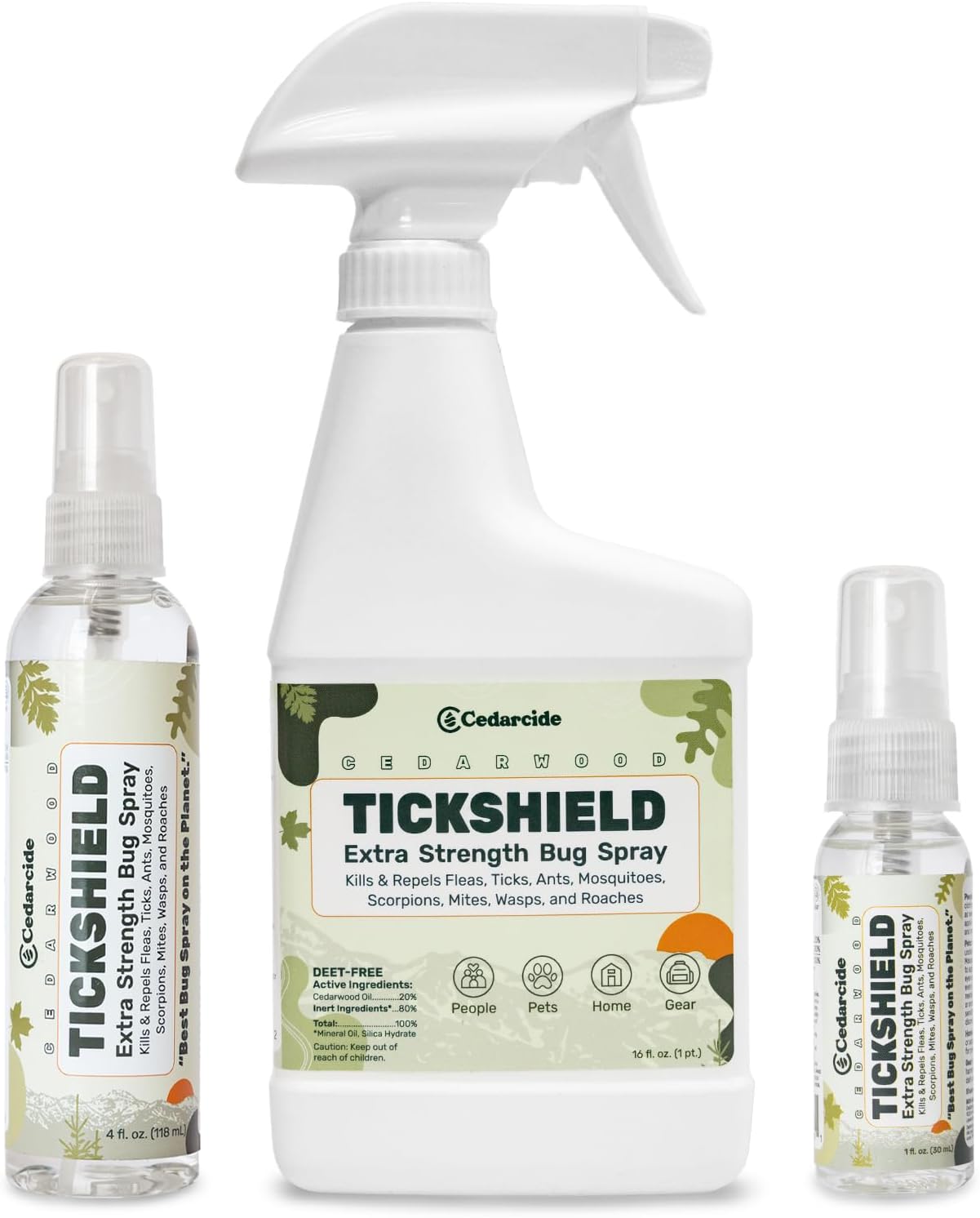 Cedarcide Extra-Strength Tickshield Kit | Deep Woods Cedar Oil Spray Use On Ticks, Fleas, Chiggers & Mosquitoes | Natural Essential Oils | Small
