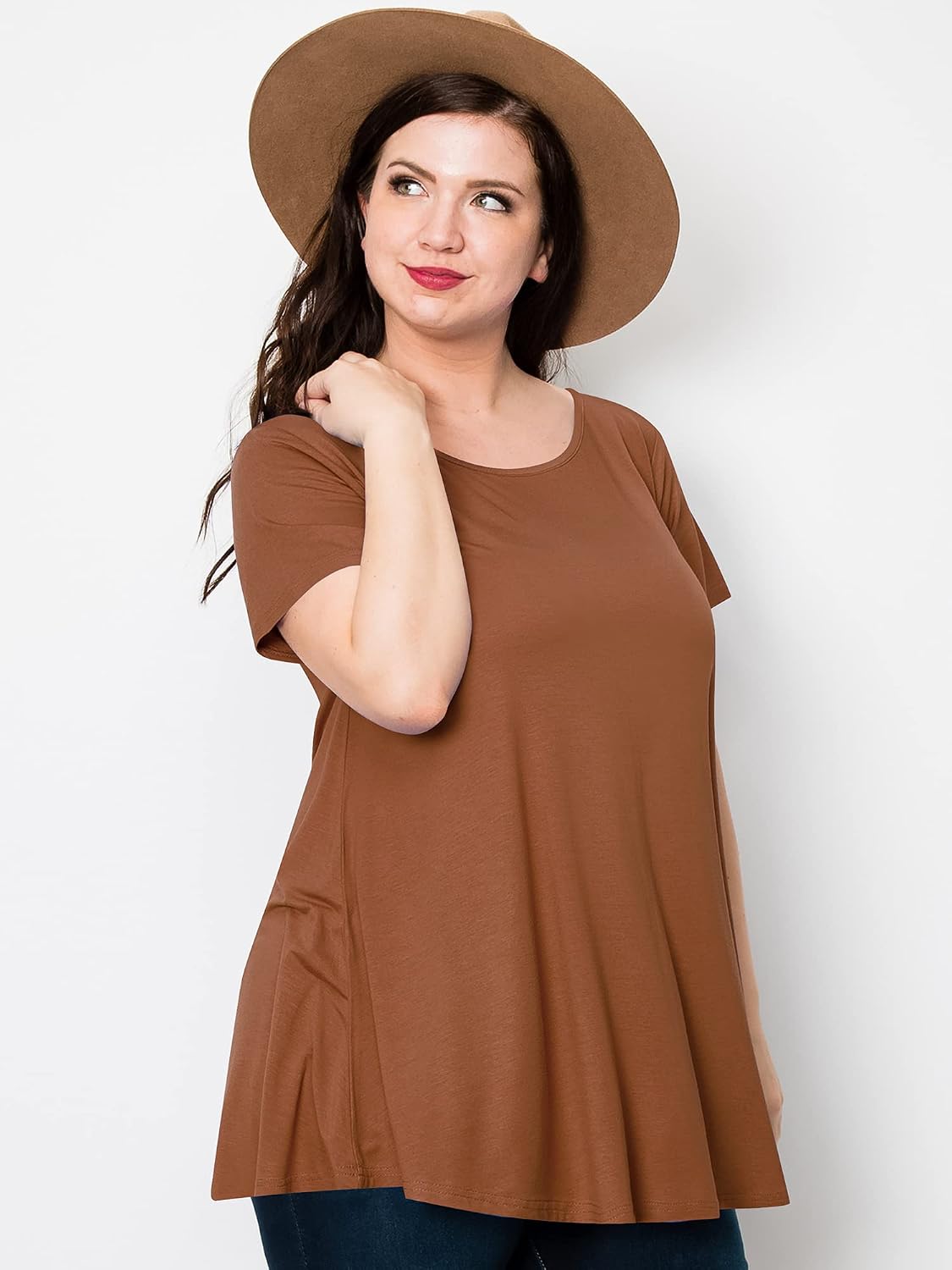 Lock and Love Women Solid Short Sleeve/Sleeveless Tunic for Leggings Swing Tunic Flare Tank Tops S-5XL Plus Size Made in USA