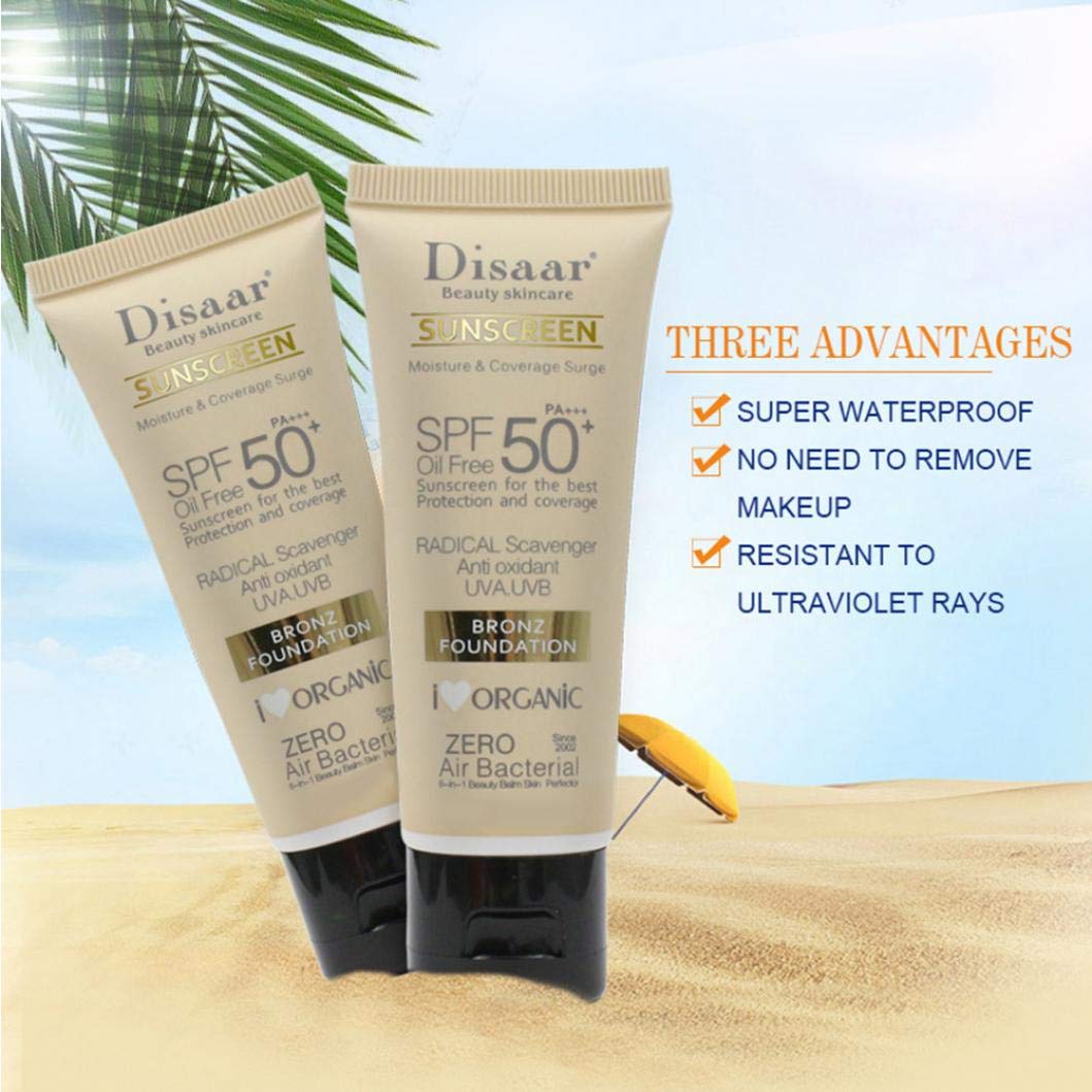 DISAAR BEAUTY Sunscreen SPF 50 PA+++ SPF 50+ Foundation Face Cream Body Skin Protection Anti-Aging Oil Control Moisturizing Care Removes Peeling 40g