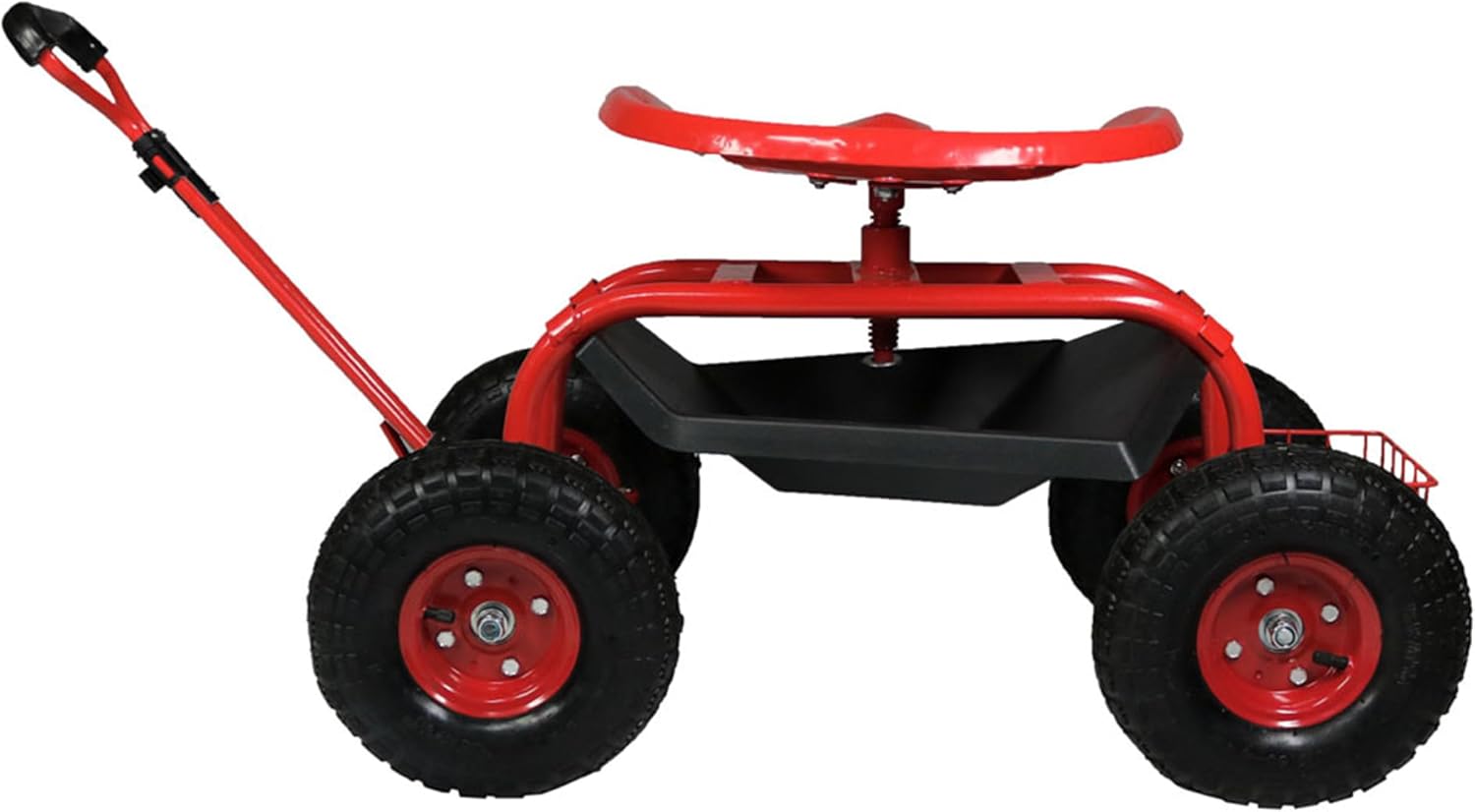 Sunnydaze Garden Seat with Wheels and Adjustable Handle, Red | Steel Rolling Gardening Seat with Utility Tray for Storage, Rotating, Swiveling Motion